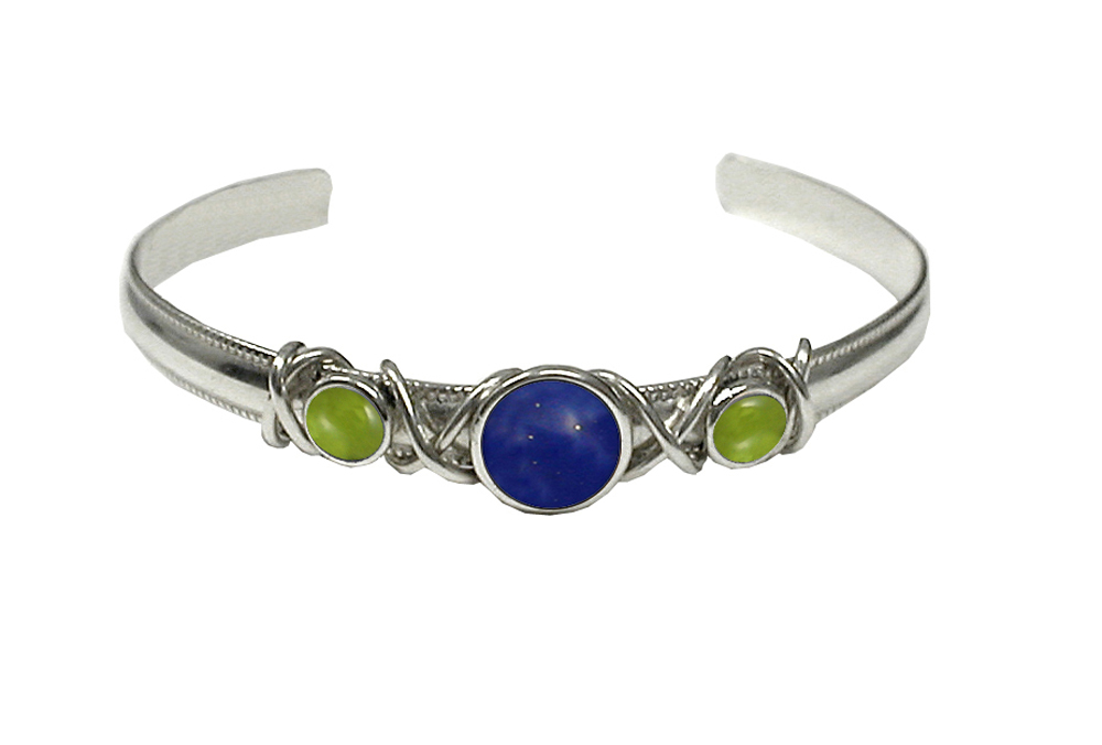 Sterling Silver Hand Made Cuff Bracelet With Lapis